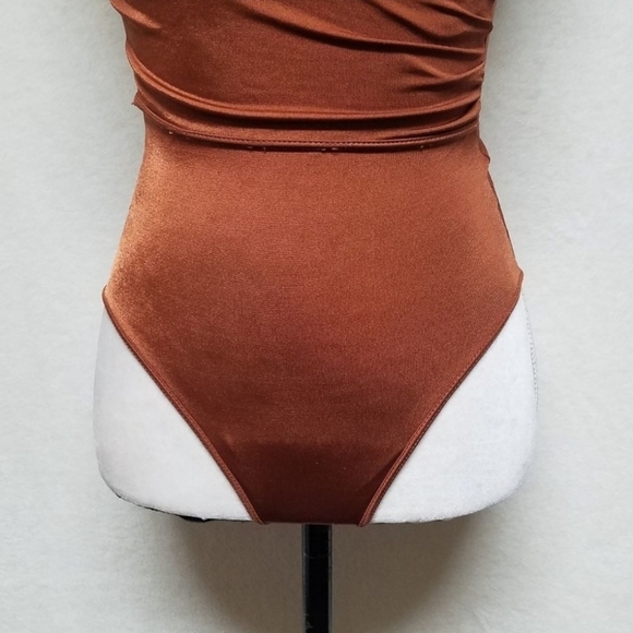 𝅺VINTAGE 70s Metallic Copper Wrap Maillot Swimsuit - Picture 5 of 11